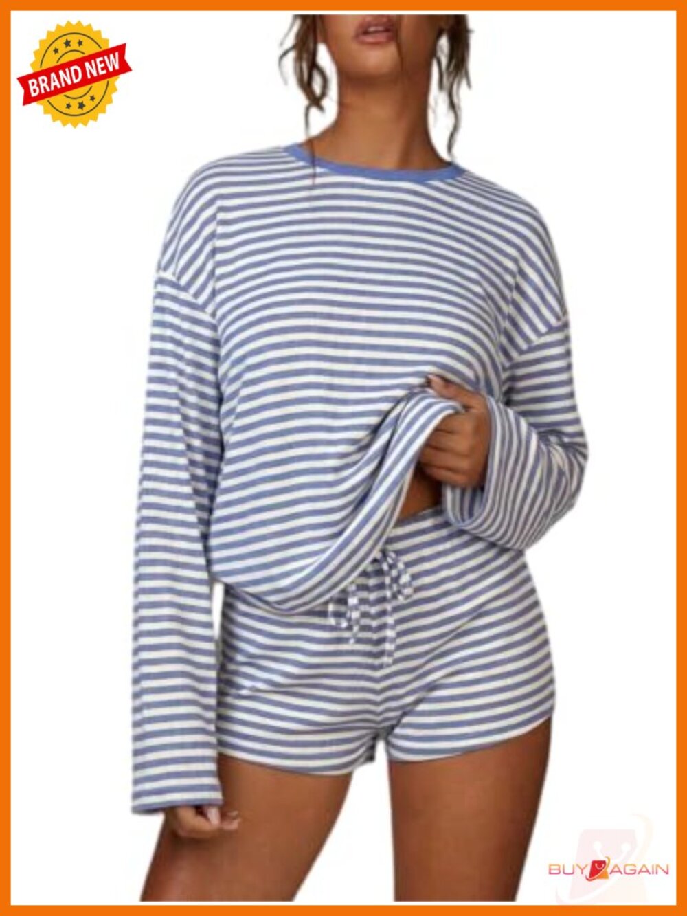 Women's Striped Lounge Set Two Piece Matching Shorts Set